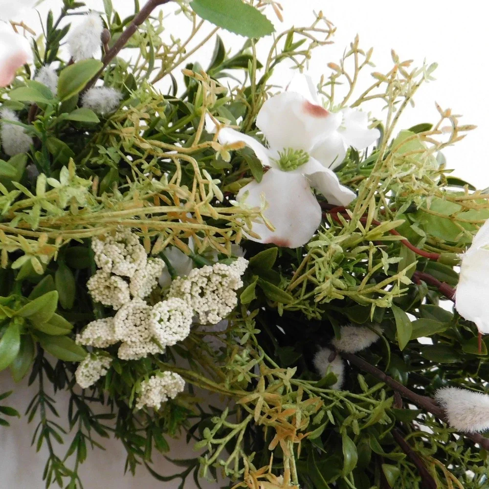 Year Round Greenery Wreath with White‎ Dogwood and Willow Branches Spring